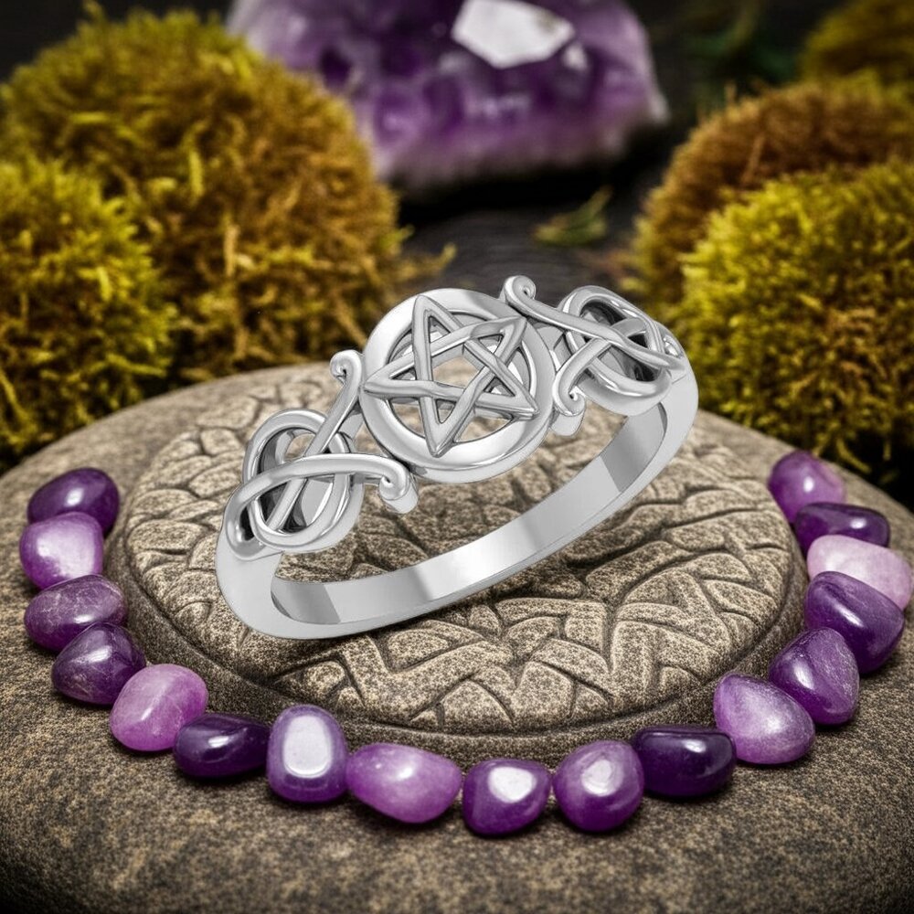Pentacle Pentagram Sterling Silver Ring, sizes 7 & 8